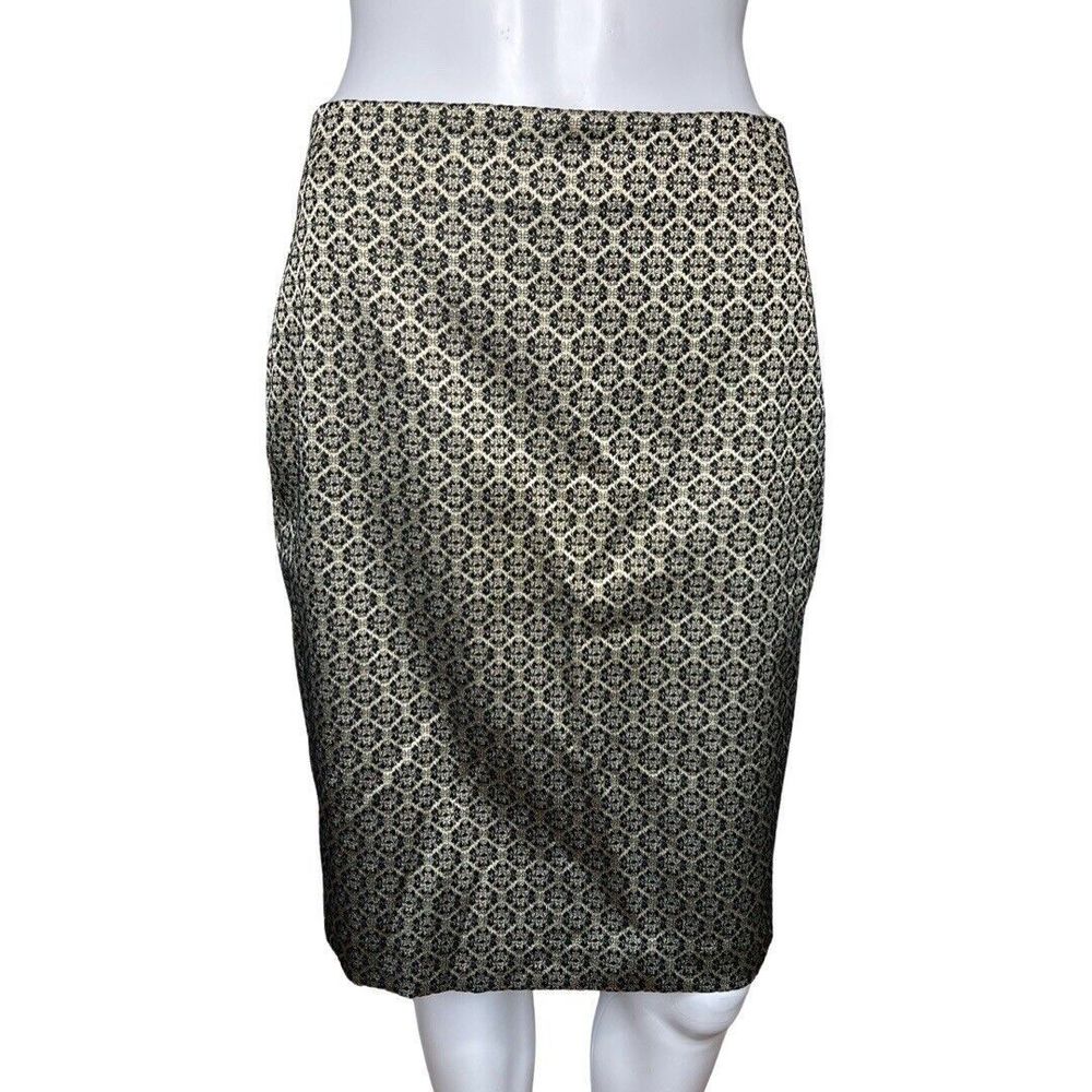 Ann Taylor Skirt Women 4 Petite Black Gold Shimmer Baroque Jacquard Party Preppy